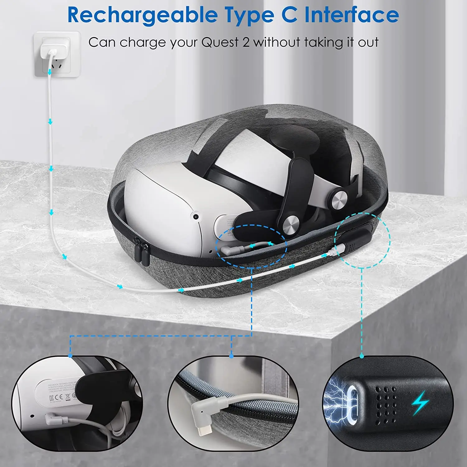 Compatible with Oculus Quest 2, Chargable Anti-Drop EVA Travel Storage Bag  Hard Carrying Case，Suitable for Travel and Storage