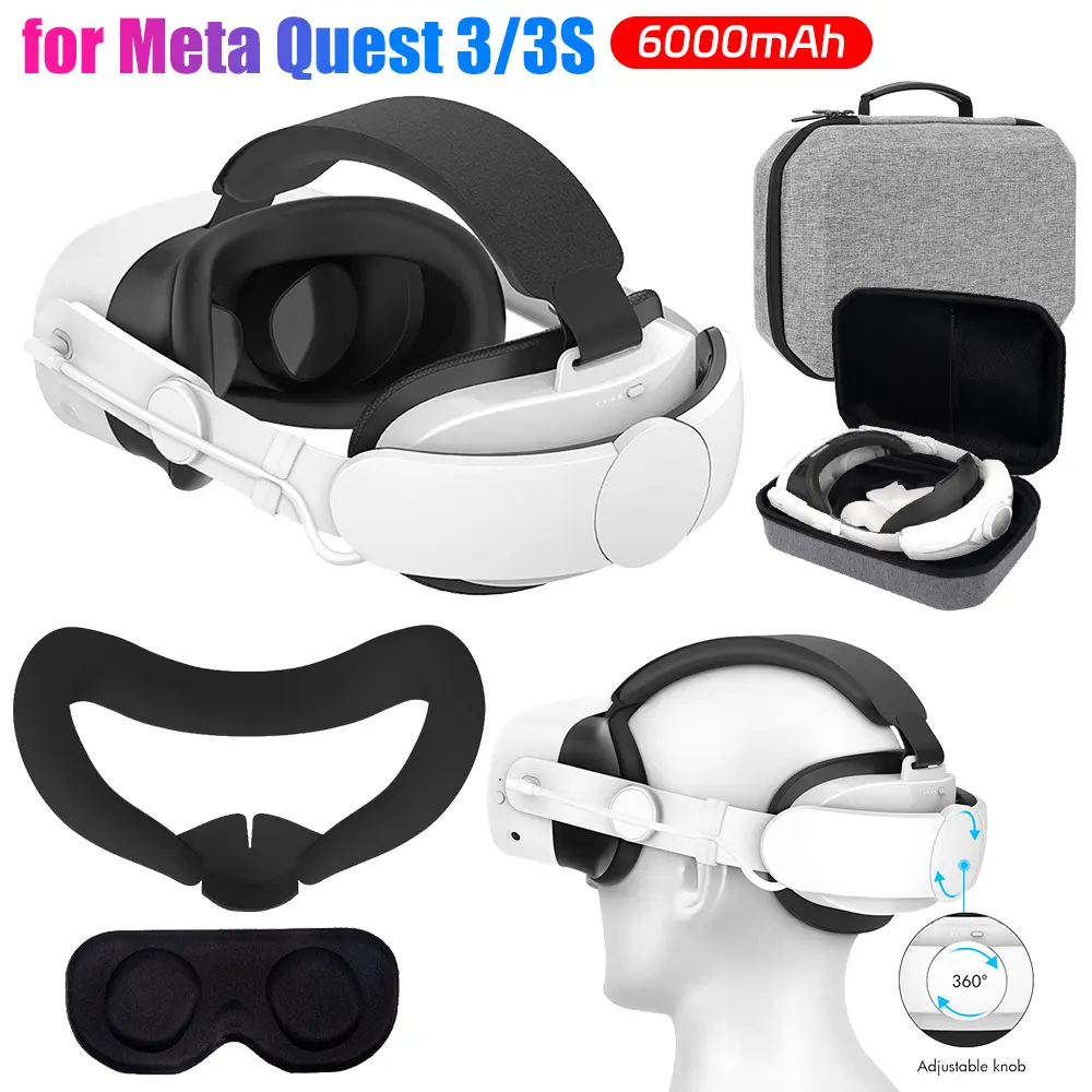 Adjustable Head Strap 6000mAh Battery Replacement Head Strap Enhanced Support and Balance Head Strap Battery for Meta Quest 3S/3