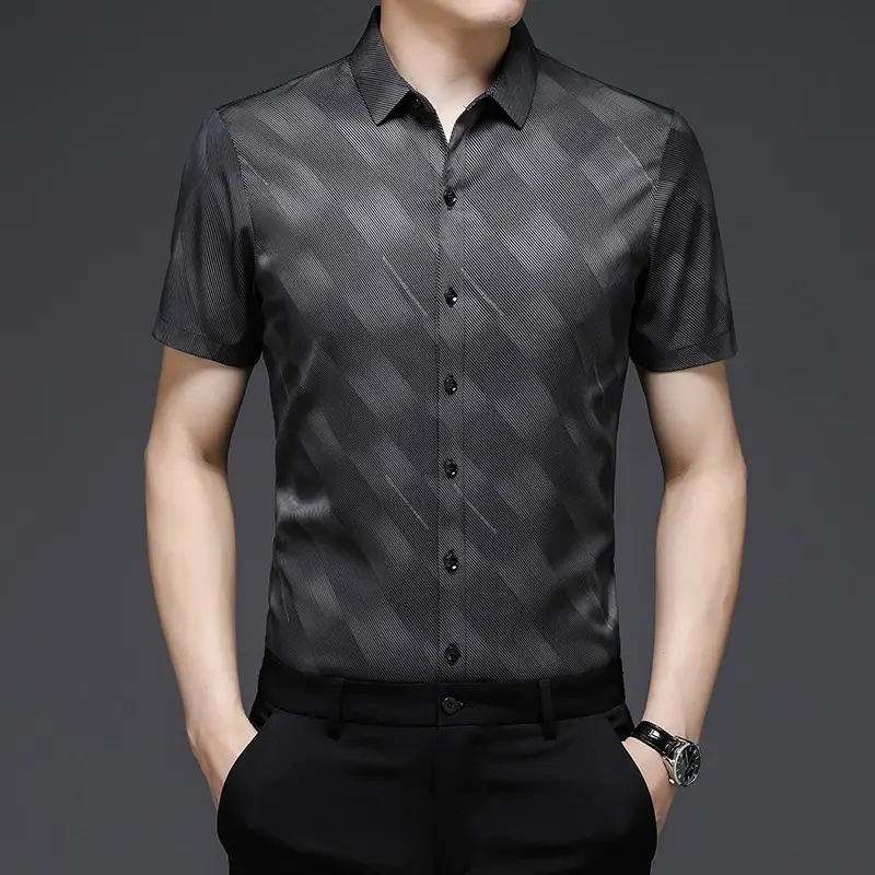 New Men's Business Casual Short Sleeved Printed Shirt with Wrinkle Resistance No Ironing Comfortable All Season Versatile Top