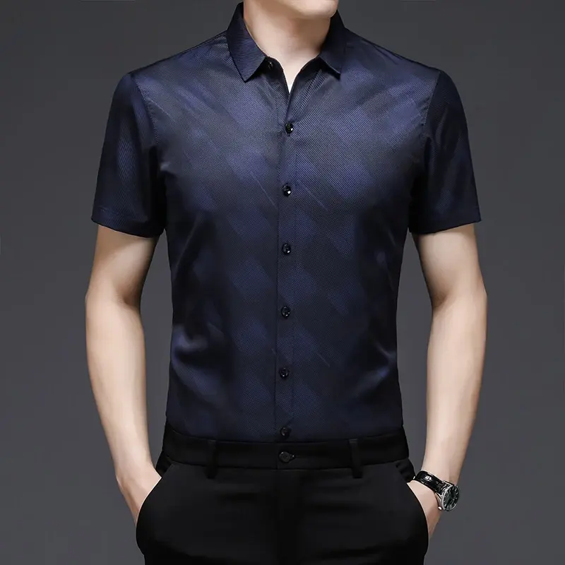 New Men's Business Casual Short Sleeved Printed Shirt with Wrinkle Resistance No Ironing Comfortable All Season Versatile Top