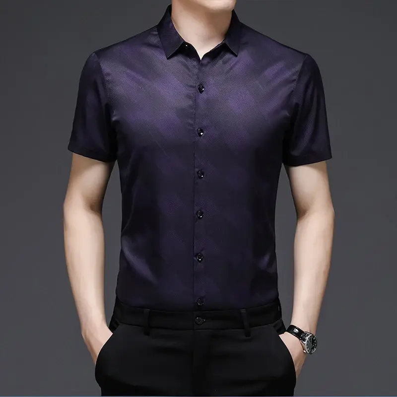 New Men's Business Casual Short Sleeved Printed Shirt with Wrinkle Resistance No Ironing Comfortable All Season Versatile Top