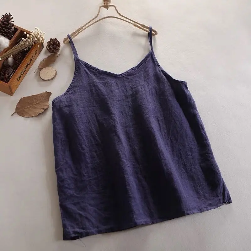 Summer Simple All-match Top Loose Thin Camisole Solid V-neck Vest Women Clothing Sleeveless Casual Highstreet Holiday T-shirt