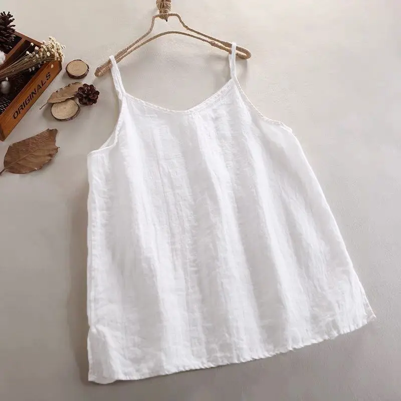Summer Simple All-match Top Loose Thin Camisole Solid V-neck Vest Women Clothing Sleeveless Casual Highstreet Holiday T-shirt
