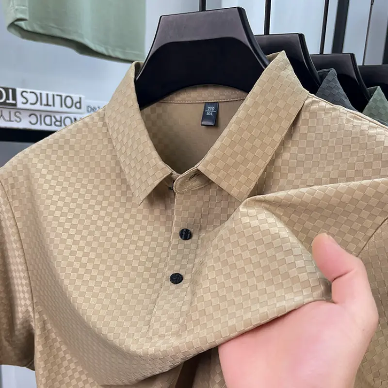Seamless Polo Shirt - Short Sleeve Ice Silk Feel Nordic Style Soft & Comfortable Summer Wear Men's Golf Shirt