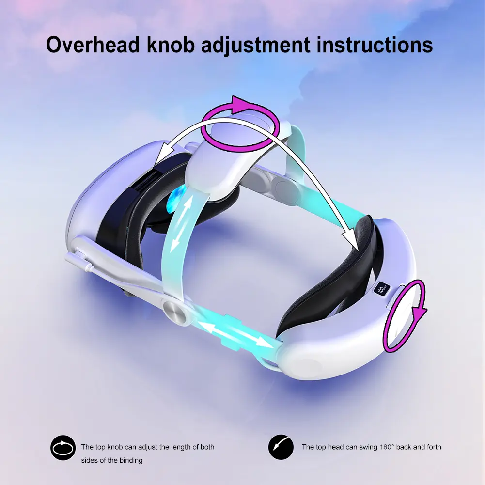 Head Strap with Battery Pack 8000mAh Adjustable Strap Battery Pack Head Strap Accessories Reduce Facial Stress for Meta Quest 3S