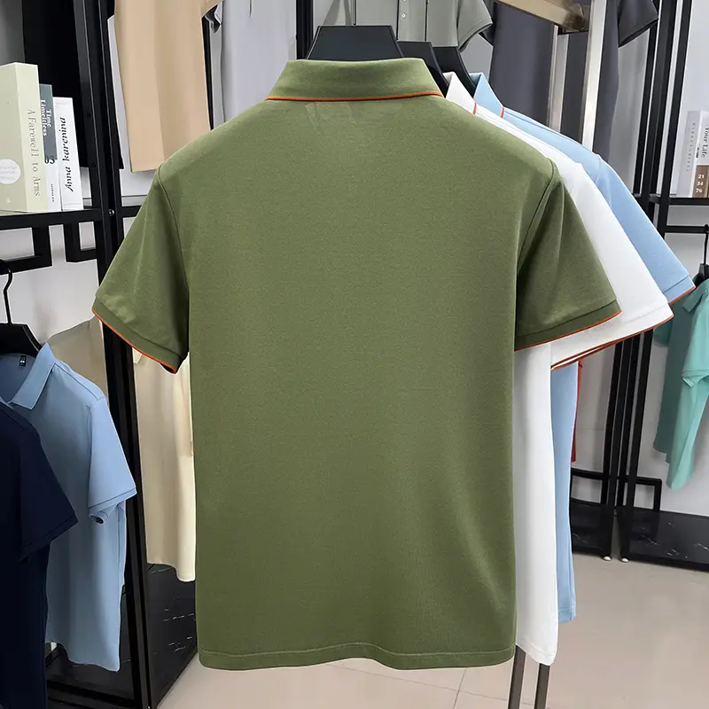 Men's Silk Zipper Polo Shirt Short Sleeve Mulberry T-Shirt Metal Zipper, Stand Collar Luxury Casual Summer Top Cotton&Linen Tee
