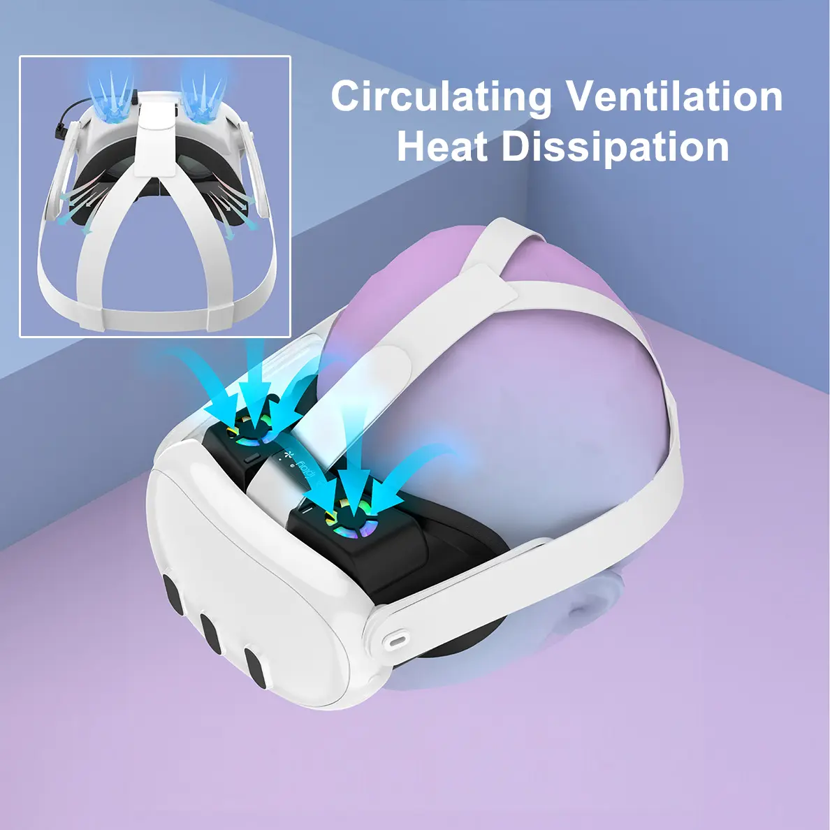 Cooling Fan Mask for Oculus Quest 3, Circulates Ventilation to Eliminate Glass Fogging, Anti-Leakage Silicone Nose Pad, RGB