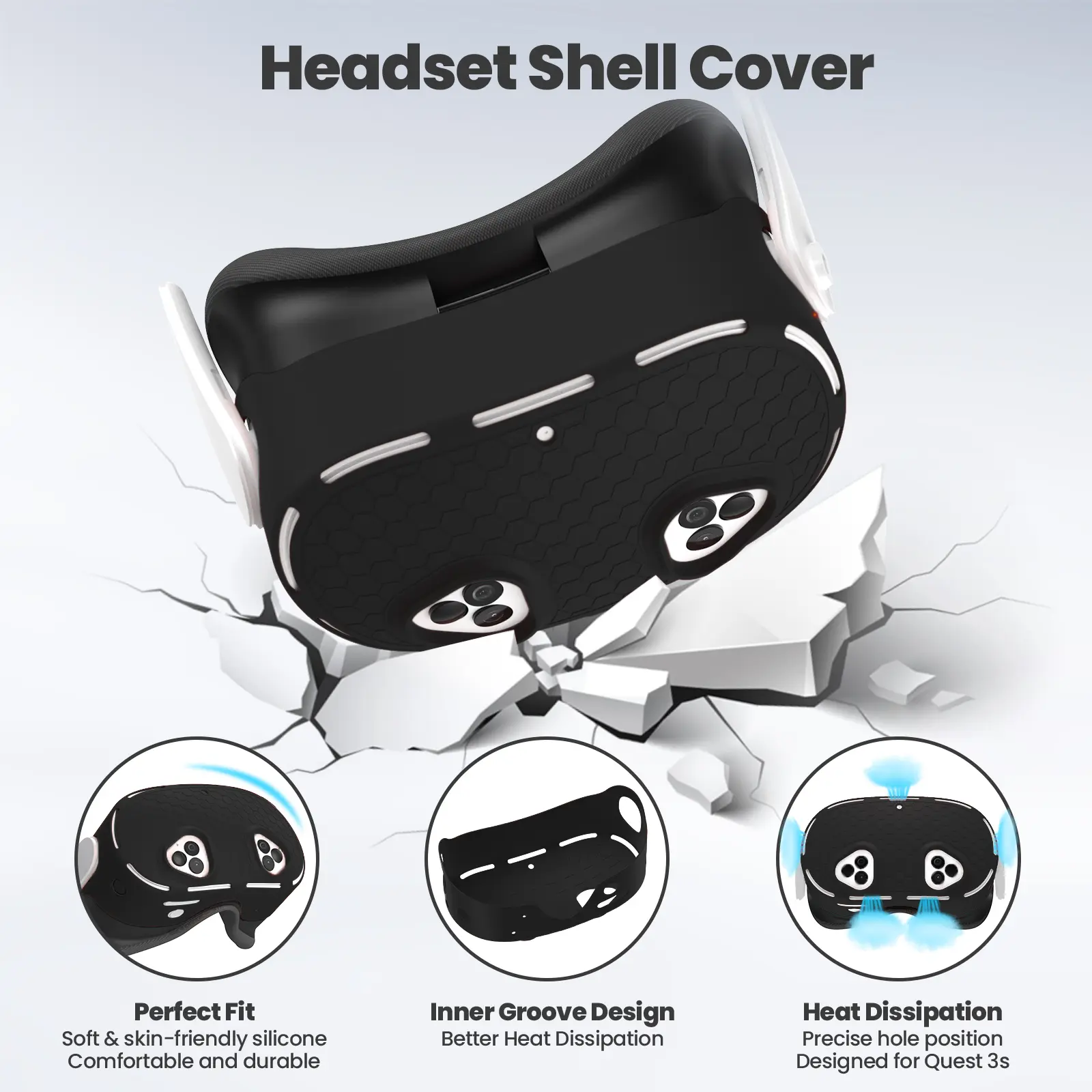 Silicone Cover Set for Oculus/Meta Quest 3S VR Headset Controller Grip Protective Cover Lens Cap Face Case Eye Mask Accessories