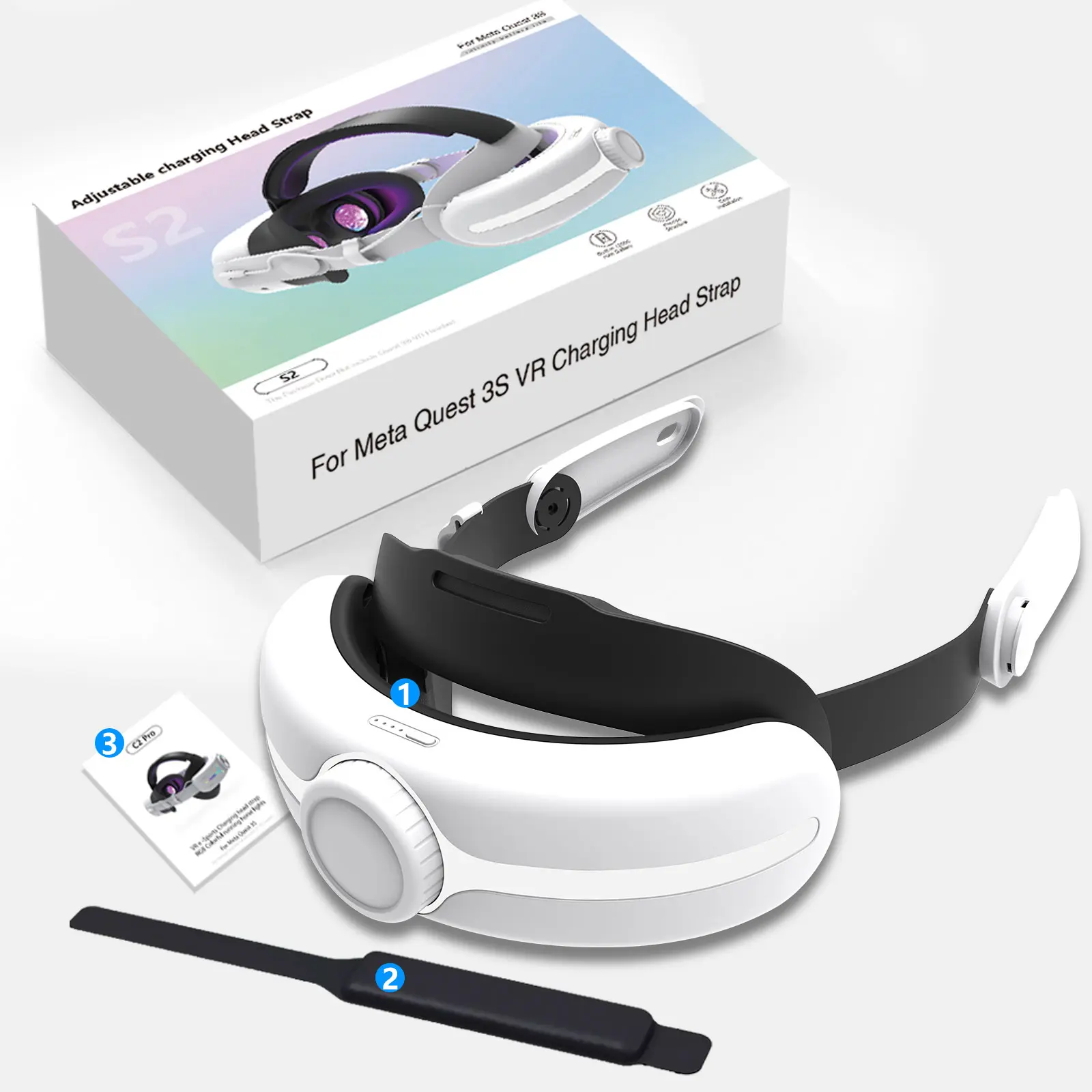 For Oculus/meta quest 3 and quest 3s 12000mAh Battery head strap, VR Accessory for Extended Playtime, Quick Charge, Adjustable