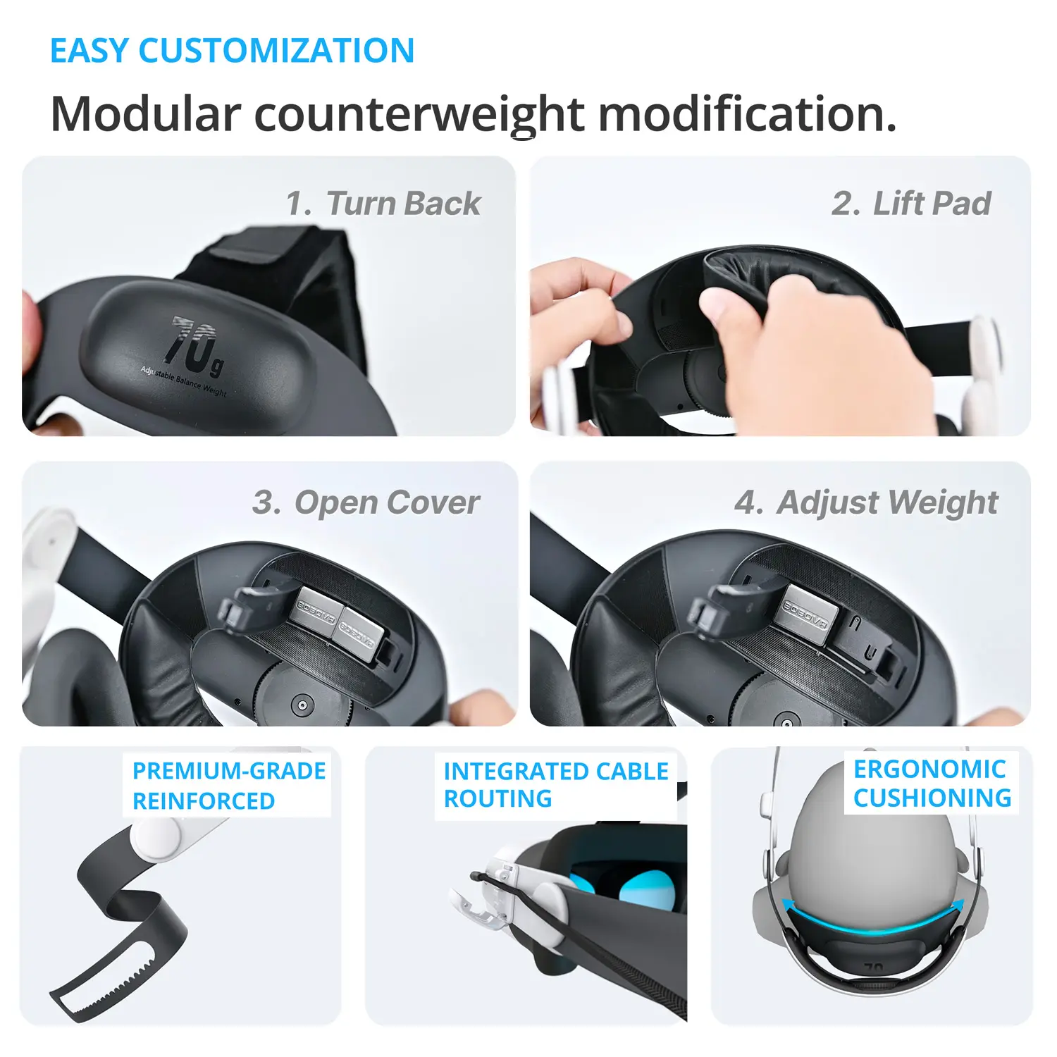 BOBOVR E3 Head Strap VR accessory Compatible with Meta Quest3/3S with Adjustable Counterweight Balancing Reduces Facial Pressure