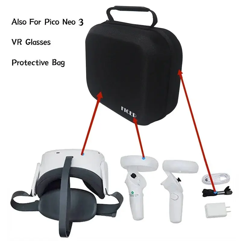 FICEP Bag For Oculus Quest 2 /Meta Quest 3/ Pico 4 Case Portable Boxes VR Headset Travel Carrying Case Hard EVA Storage Box Bag