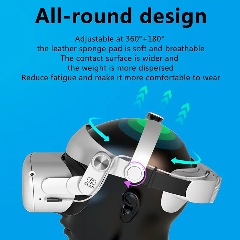 T2 Head Strap For Oculus Quest 2 VR Elite Halo Strap With battery Rechargeable Adjustable Comfort Elite Strap For Meta Quest 2