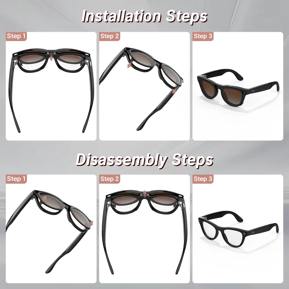 HiBLOKS For Ray-Ban Meta Skyler RW4010 Glasses Clip UV Protection Travel Drive Car Fishing Sunglasses lenses Glasses Accessories