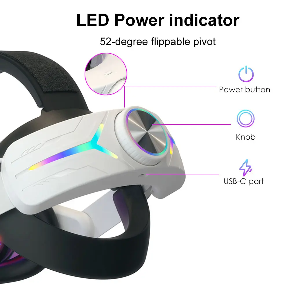 RGB Alternative Head Strap Rechargeable Adjustable VR Replacement Elite Strap with 8000mAh Battery for Meta Quest 3 Accessories