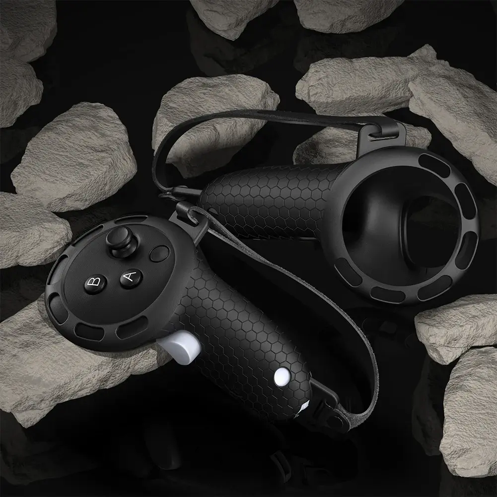 Silicone Controller Grips with Adjustable Hand Strap Non-Slip Handle Cover Grips Cover for Meta Quest 3S/Quest 3 VR Accessories