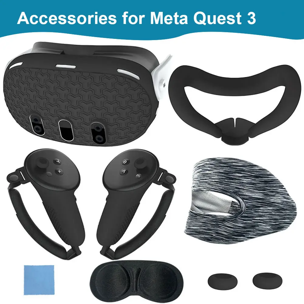 7PCS Silicone Protective Cover for Meta Quest 3 Accessories Anti-Scratch VR TPU Protective Cover VR Headset Sleeve Shell Case