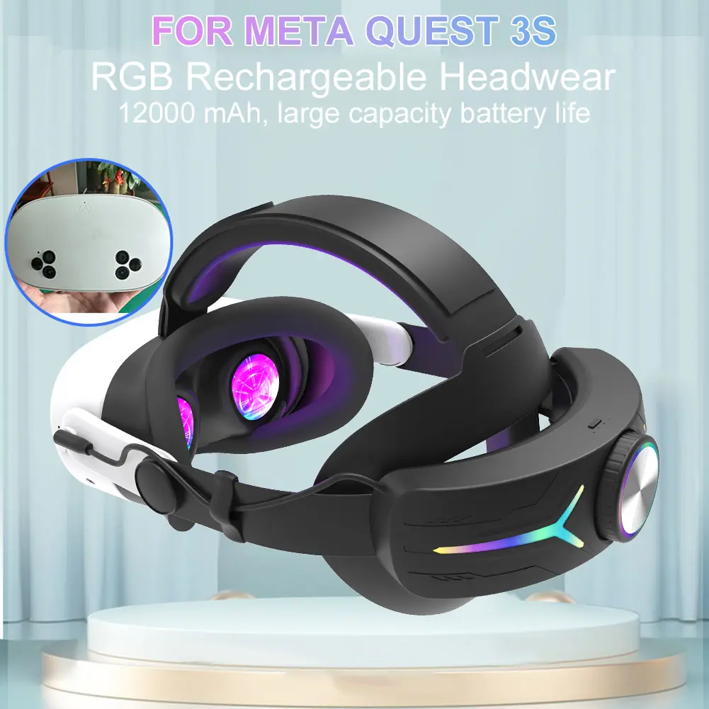 Adjustable RGB Head Strap 12000mAh Battery Enhanced Support and Balance Head Strap Battery Head Strap Headband for Meta Quest 3S