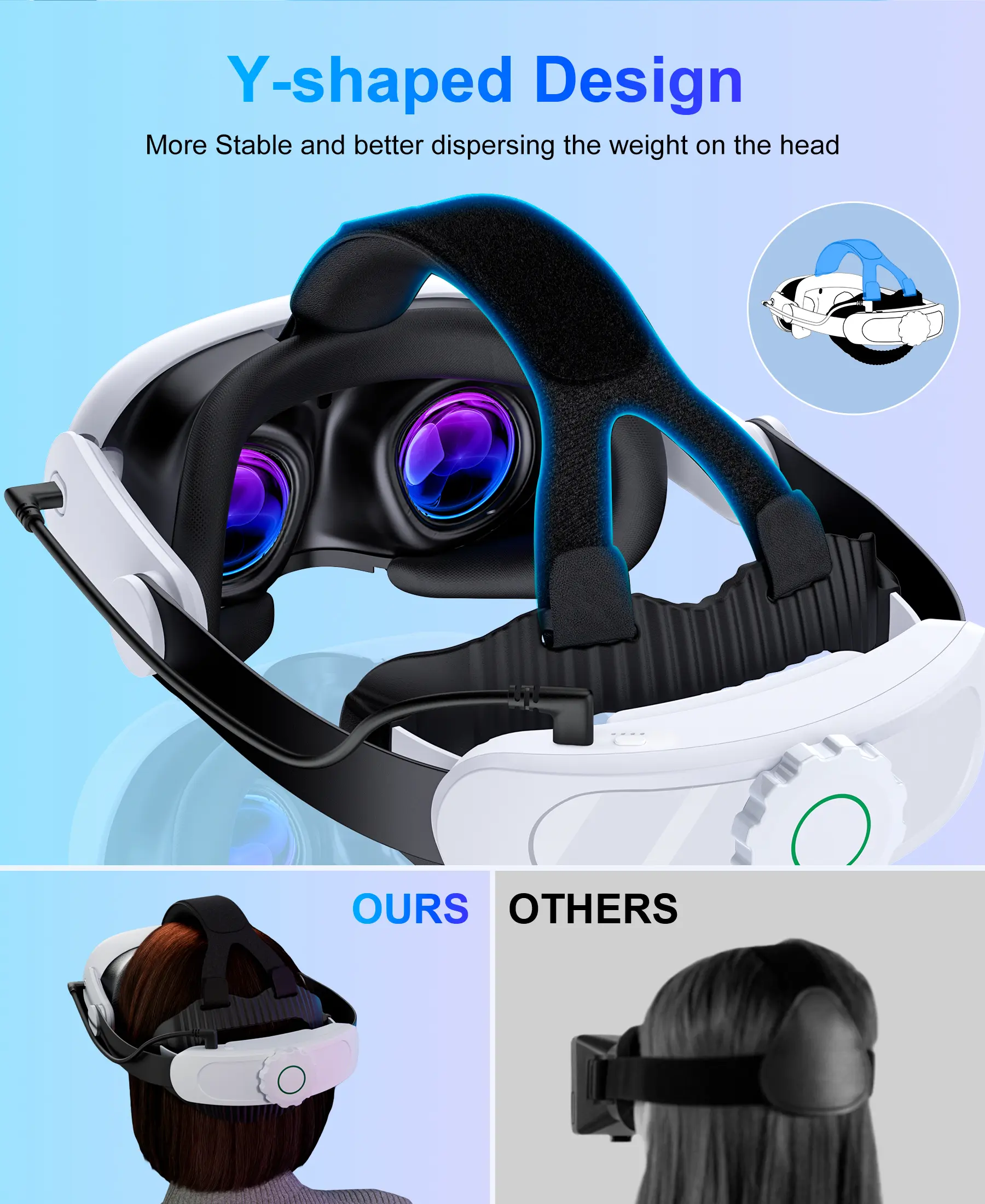 BEBONCOOL MV1001 For Meta Quest 3S/Quest 3/Quest 2 Head Strap Battery Pack Battery Head Strap Compatible for Oculus Head Strap