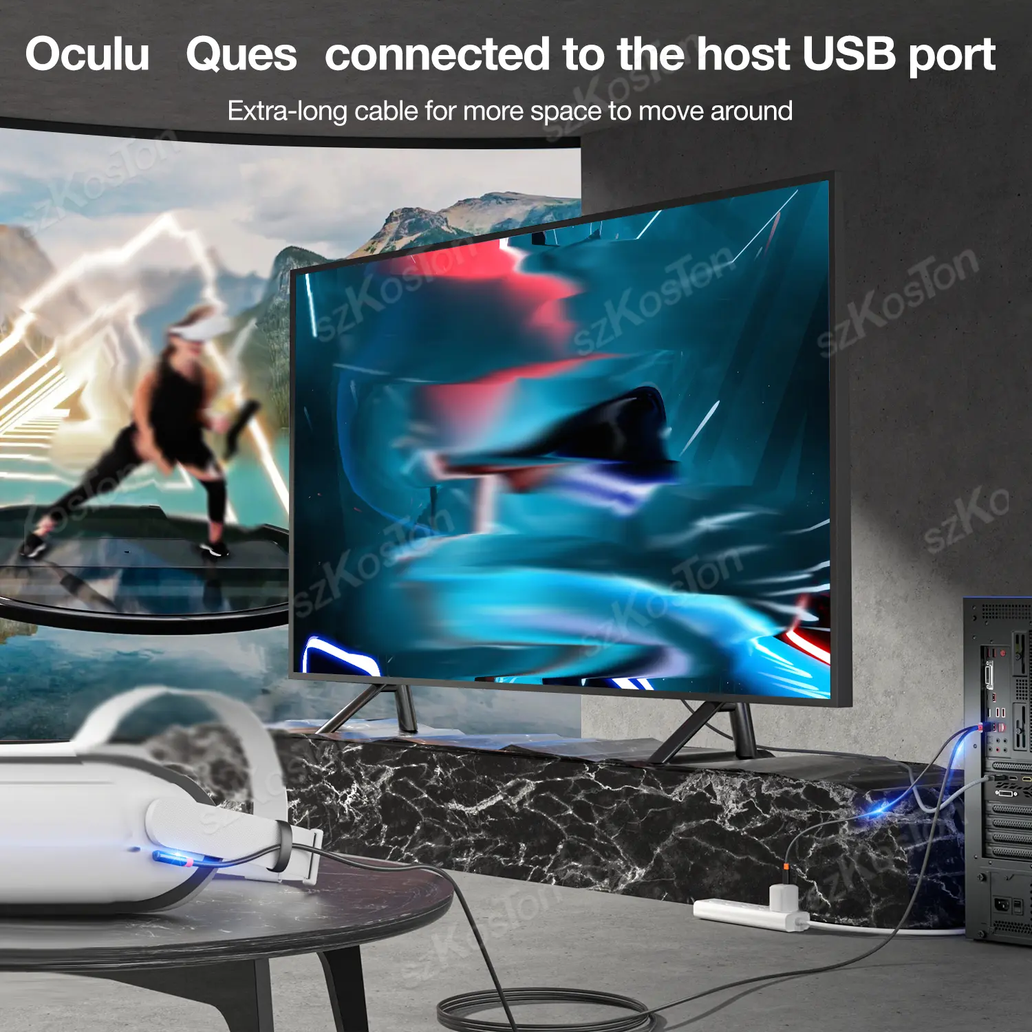 VR Link Cable For Meta Quest 3 VR Headset Fast Charging USB3.0 Gen2 to Type-C 5Gbps Data Transfer for Quest 3S/Quest 2/Pico4/PS5