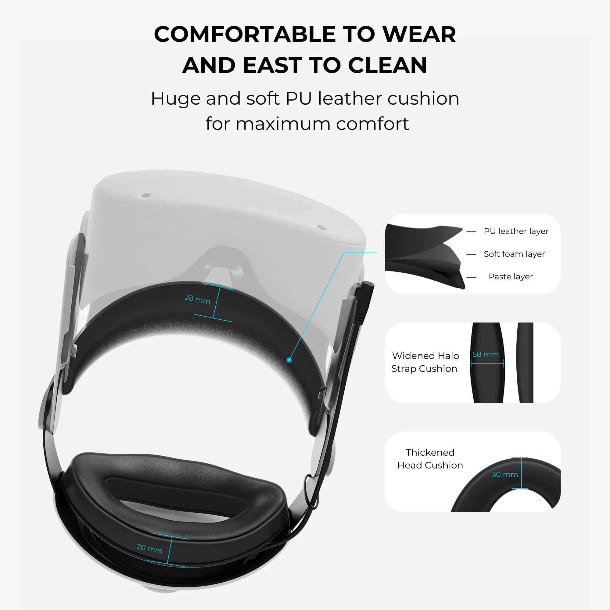 GEEKVR Head Strap for Meta Oculus Quest 2 with Two Detachable Batteries, Adjustable Headstrap with Super Soft Cushion