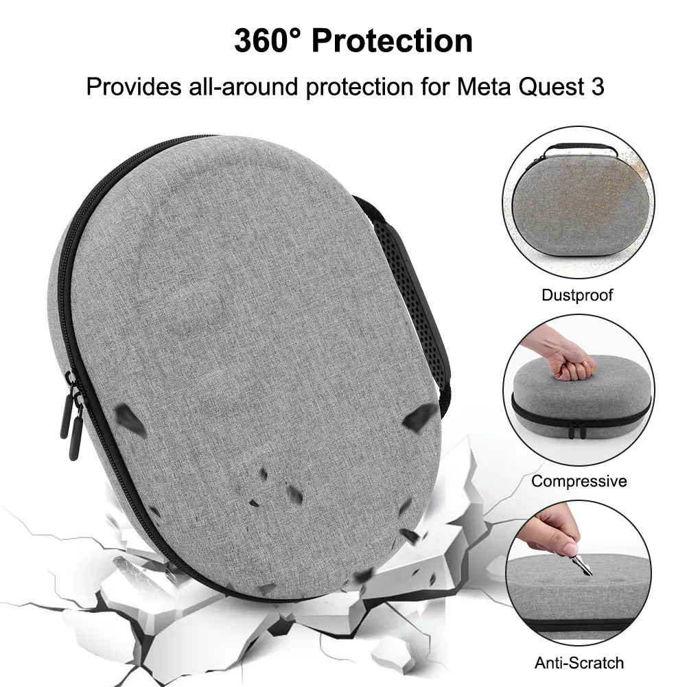 Anti-Scratch Portable Hard Carry Case for Meta Quest 3 VR Headset and Controllers with Internal Storage Mesh Pocket