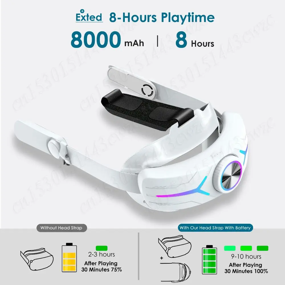 RGB Head Strap for Oculus Quest 2 Adjustable Battery Pack Elite Strap Battery 8000mAh VR Replacement Strap for Meta Quest 2