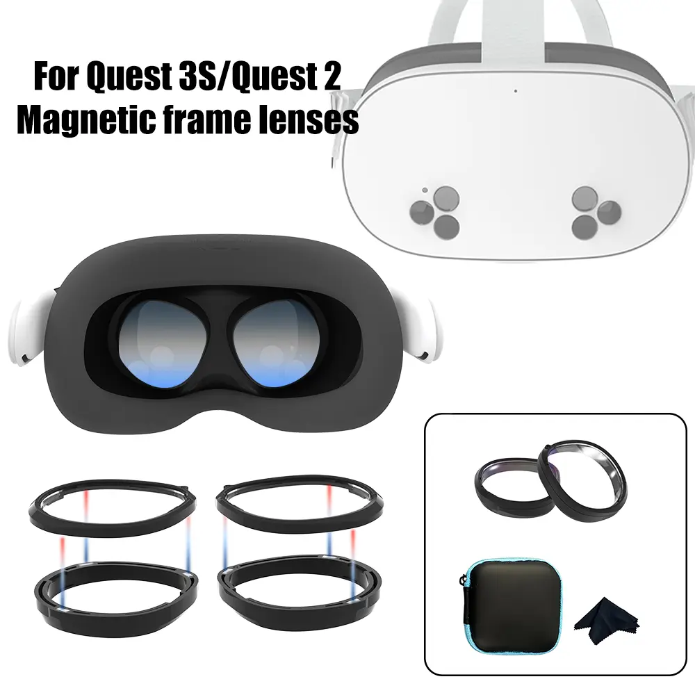 Compatible with Meta Quest 3S/Quest 2 Glasses VR Accessory Upgraded Custom Myopia Optical Lenses with 3-Point Magnetic Frame