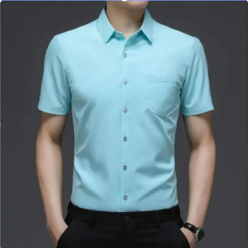 New Men's Business Casual Short Sleeved Solid Color Shirt Wrinkle Resistant Wrinkle Free Comfortable All Season Versatile Top