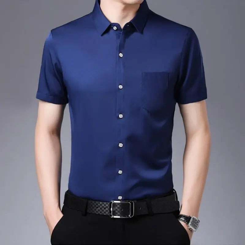 New Men's Business Casual Short Sleeved Solid Color Shirt Wrinkle Resistant Wrinkle Free Comfortable All Season Versatile Top