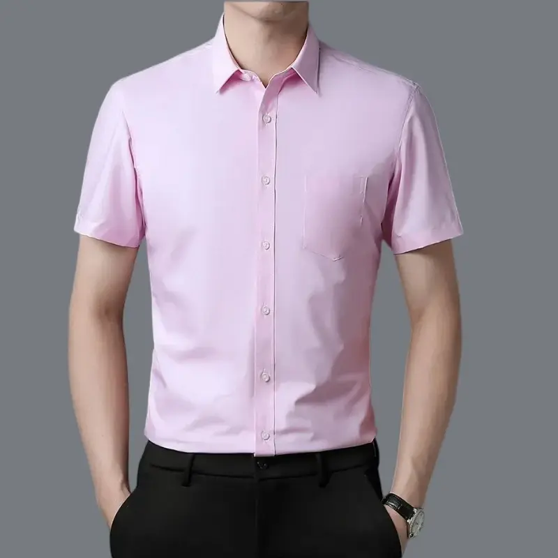 New Men's Business Casual Short Sleeved Solid Color Shirt Wrinkle Resistant Wrinkle Free Comfortable All Season Versatile Top