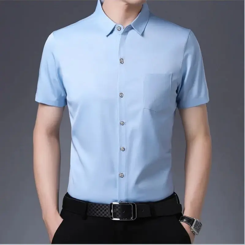 New Men's Business Casual Short Sleeved Solid Color Shirt Wrinkle Resistant Wrinkle Free Comfortable All Season Versatile Top
