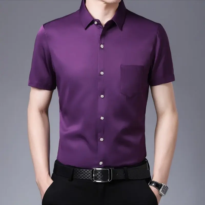 New Men's Business Casual Short Sleeved Solid Color Shirt Wrinkle Resistant Wrinkle Free Comfortable All Season Versatile Top