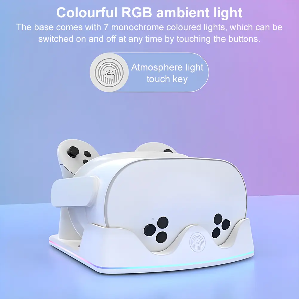 Charging Dock For Meta Quest 3S VR Headest Organizer Base Fast Charging Station RGB Light Charger Dock For Oculus Quest3/Quest 2