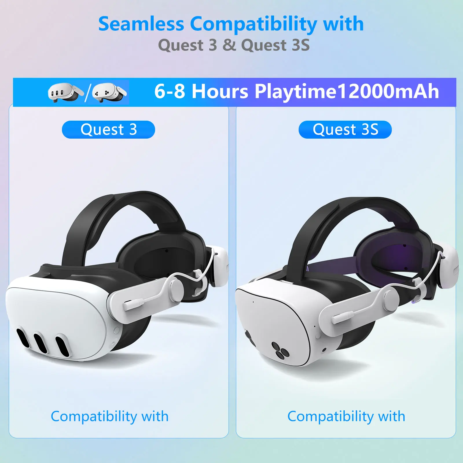 mtmoatvr Compatible with For Oculus/Meta Quest 3/3s 12000mAh Battery Head Strap VR accessories, , Extended Playtime