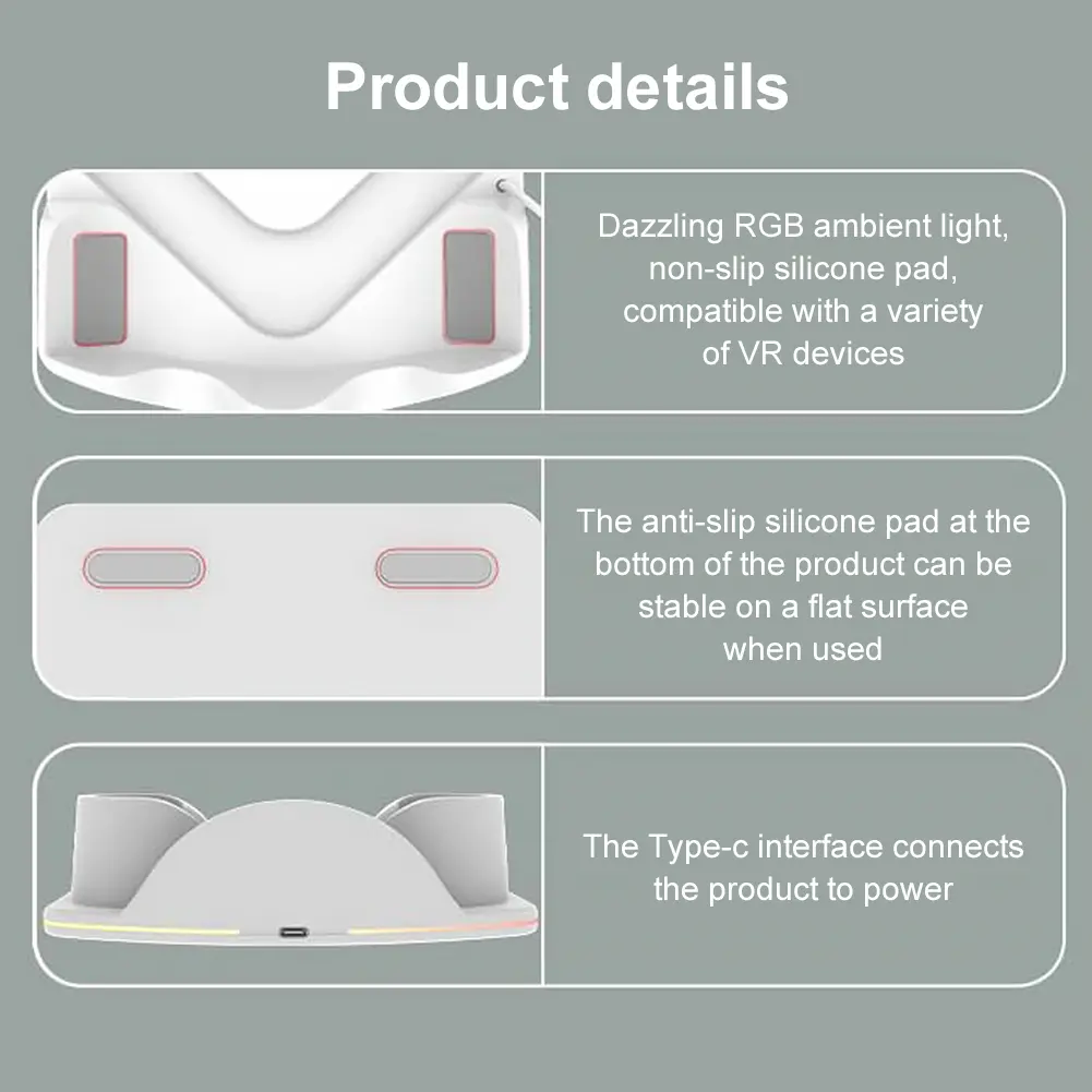 Charging Dock For Meta Quest 3S VR Headest Organizer Base Fast Charging Station RGB Light Charger Dock For Oculus Quest3/Quest 2