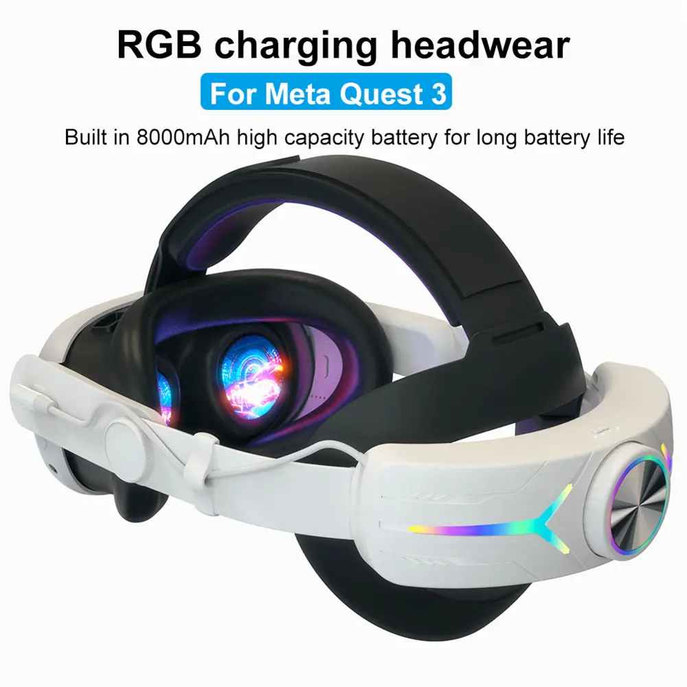 RGB Adjustable VR Head Strap 8000mAh Rechargeable Head Strap Accessories Comfort Reduce Face Pressure for Meta Quest 3 Headset