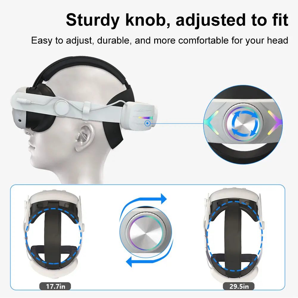 RGB Adjustable VR Head Strap 8000mAh Rechargeable Head Strap Accessories Comfort Reduce Face Pressure for Meta Quest 3 Headset