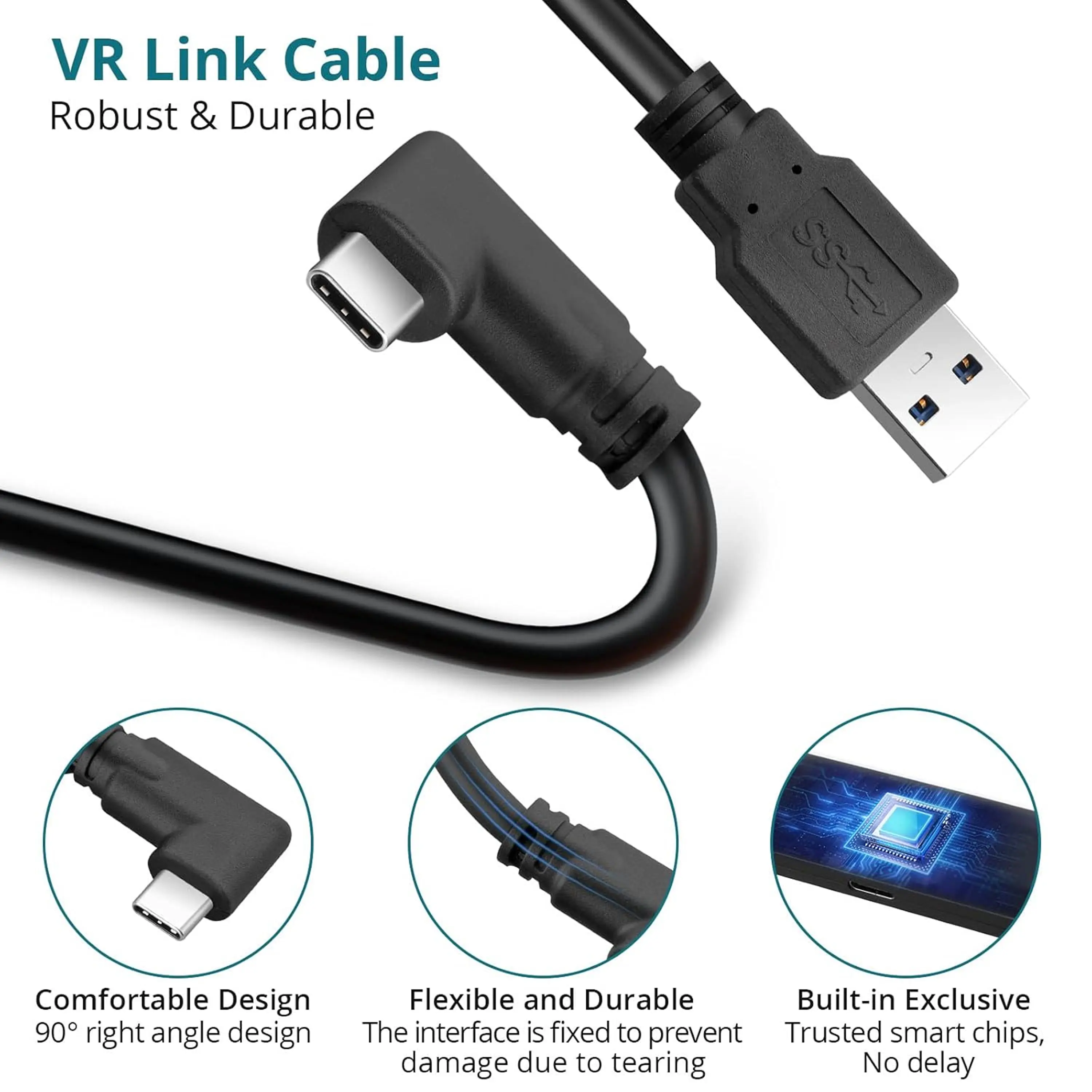 For Quest 2/Quest 3S/Quest 3 USB-C Link Cable – Fast Data Transfer & Charging Cable for Seamless VR Gaming and PC Connectivity