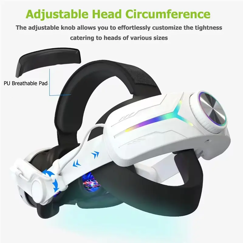 Elite Head Strap With RGB Light For Meta Quest 3 VR Parts Accessories +8000Mah Battery Comfortable Head Strap Black-A31R