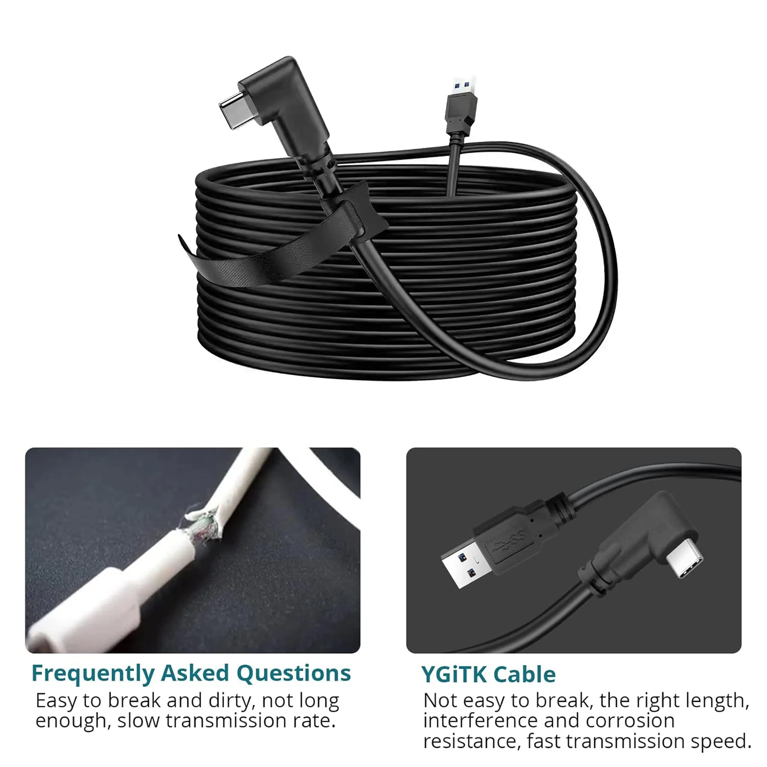 For Quest 2/Quest 3S/Quest 3 USB-C Link Cable – Fast Data Transfer & Charging Cable for Seamless VR Gaming and PC Connectivity