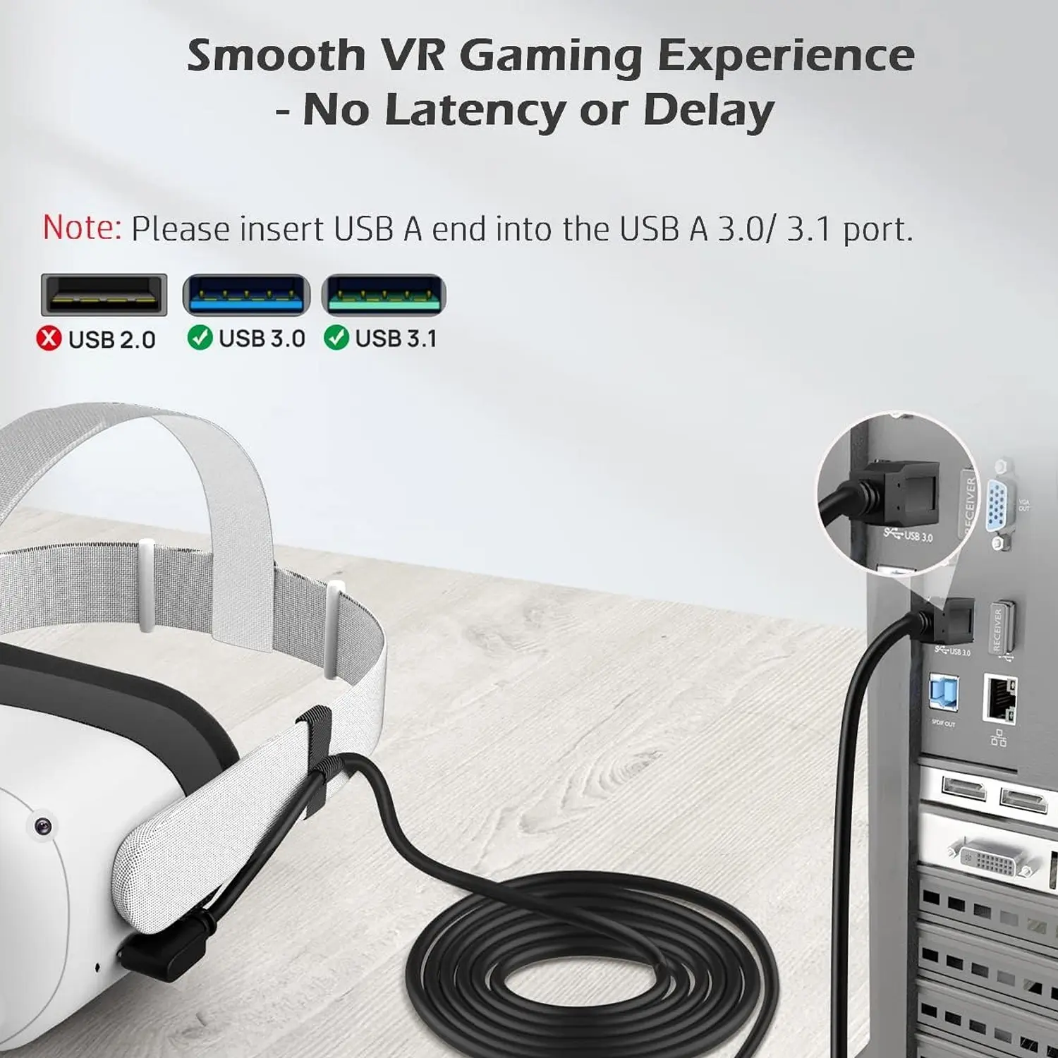 For Quest 2/Quest 3S/Quest 3 USB-C Link Cable – Fast Data Transfer & Charging Cable for Seamless VR Gaming and PC Connectivity