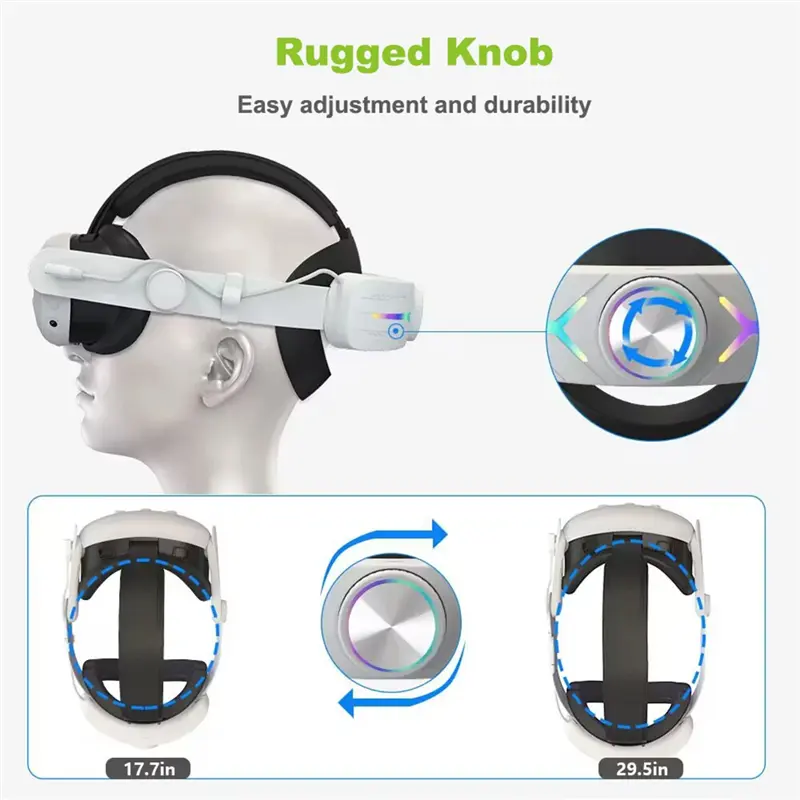 Elite Head Strap With RGB Light For Meta Quest 3 VR Parts Accessories +8000Mah Battery Comfortable Head Strap Black-A31R