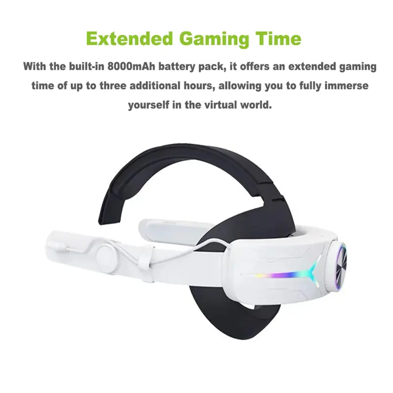 Elite Head Strap With RGB Light For Meta Quest 3 VR Parts Accessories +8000Mah Battery Comfortable Head Strap Black-A31R