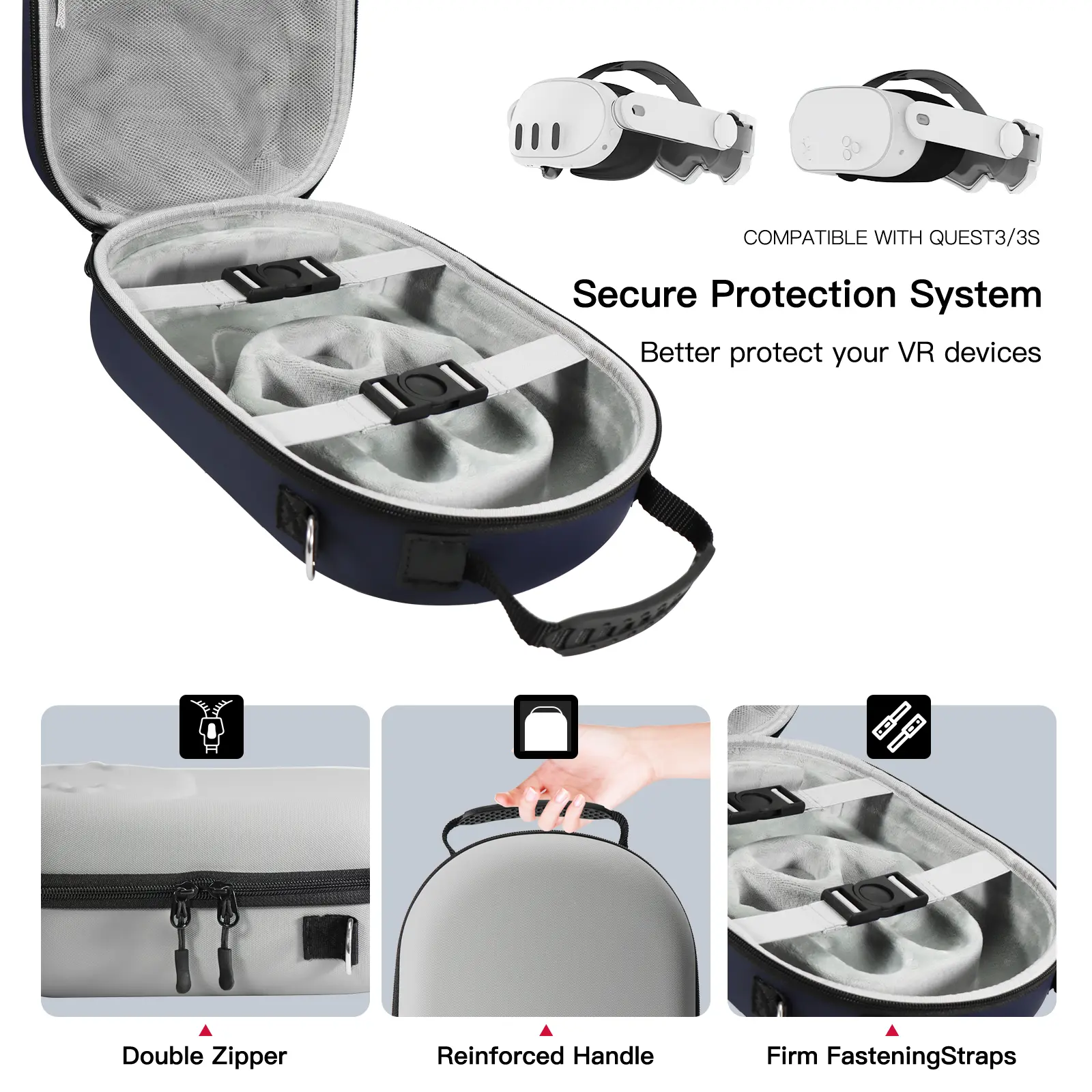 For Meta Quest 3/3S Standard/Elite Strap Compatible Case, Hard Carrying Case for Quest3 VR Gaming Headset with Elite Strap, Trav