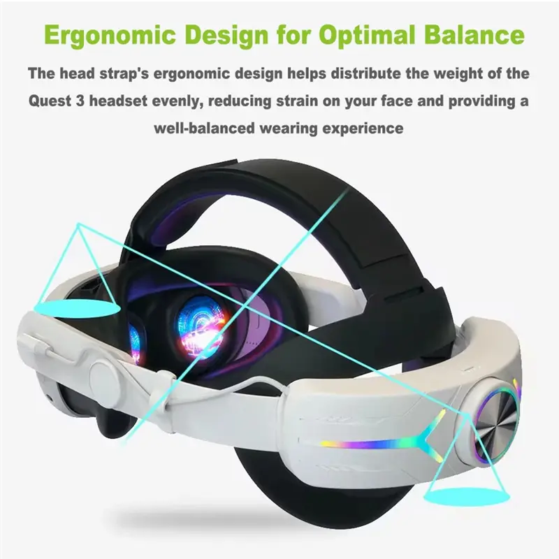 Elite Head Strap With RGB Light For Meta Quest 3 VR Parts Accessories +8000Mah Battery Comfortable Head Strap Black-A31R