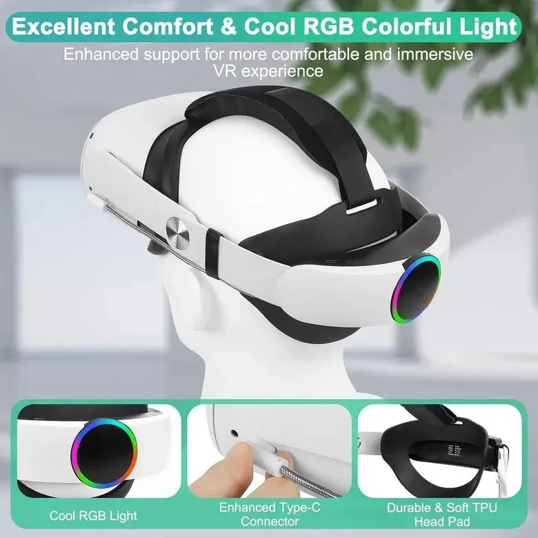 Head Strap with Battery for Oculus Quest 2 10000mAh Fast Charging RGB Light Adjustable Elite Strap for Quest 2 VR accessories