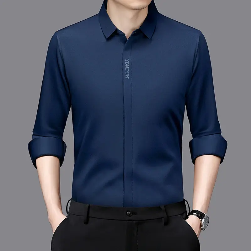 New Men's Business Casual Long Sleeved Solid Color Shirt Wrinkle Resistant Wrinkle Free Comfortable All Season Versatile Top