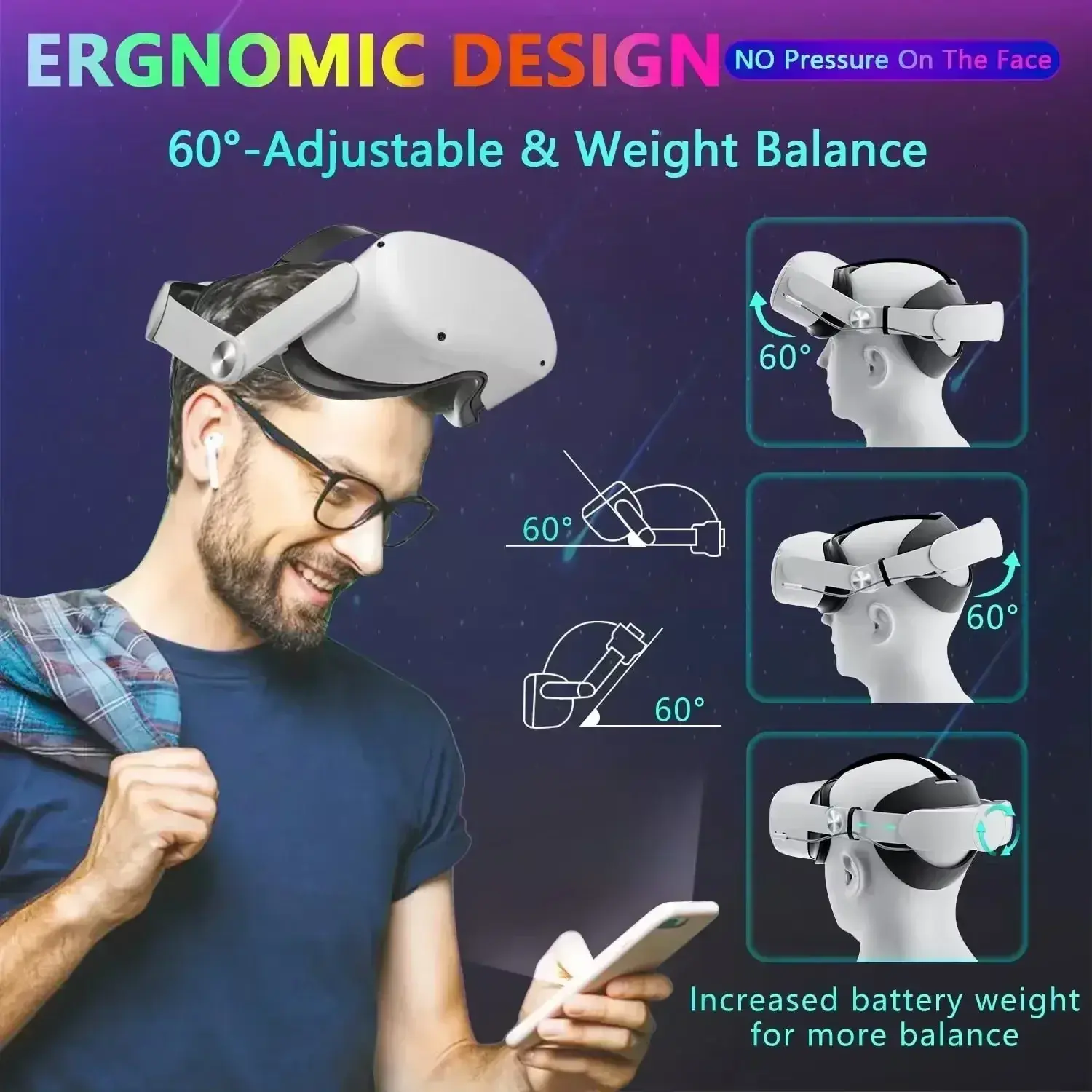 For Oculus Quest 2 Head Strap with 10000mAh Battery VR Headset Fast Charging Power Elite Strap for Oculus Quest2 Accessories