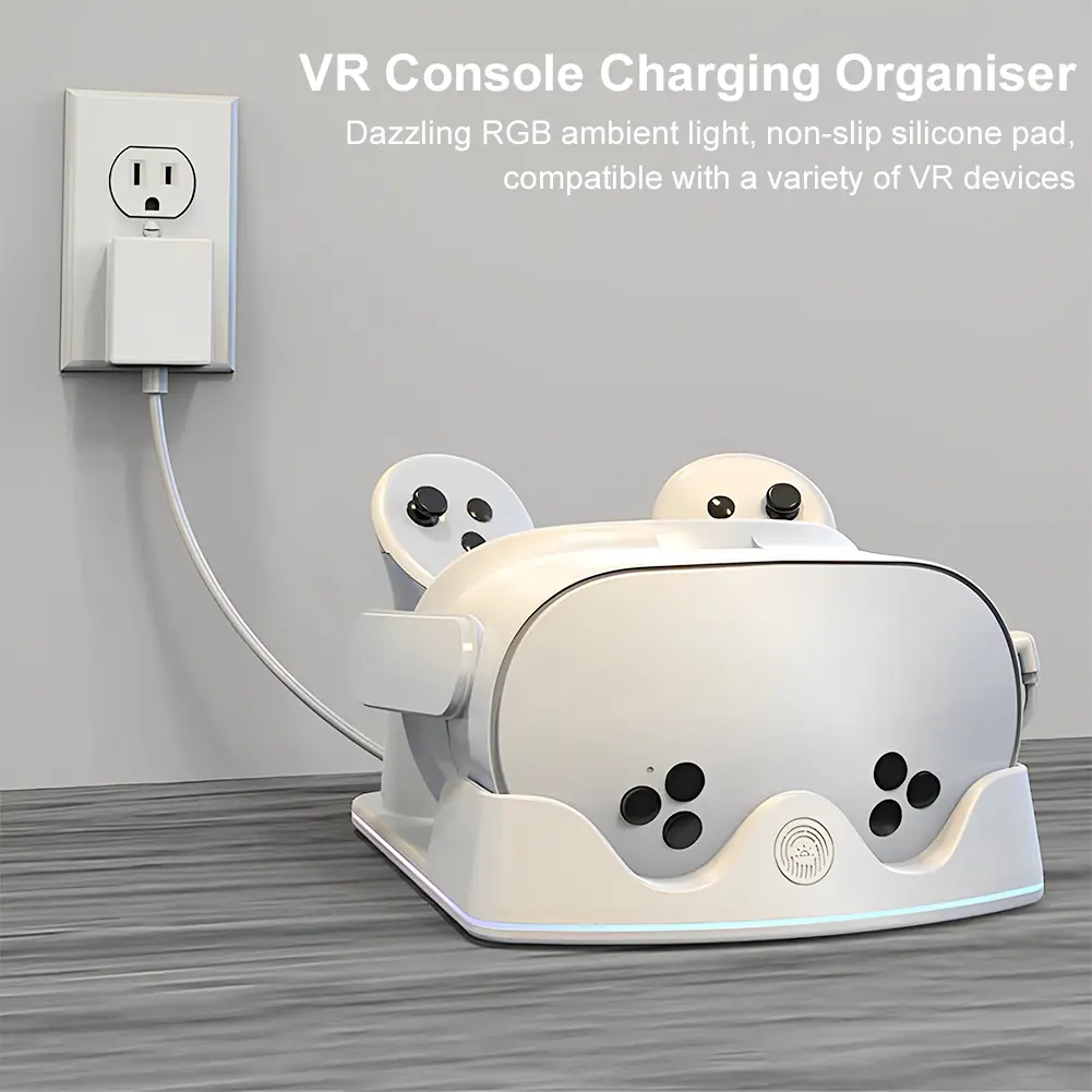 For Meta Quest 3S Charging Dock VR Headest Fast Charging Station W/ RGB Light Controller Holder for Meta Quest 3S/3/2 VR Headset