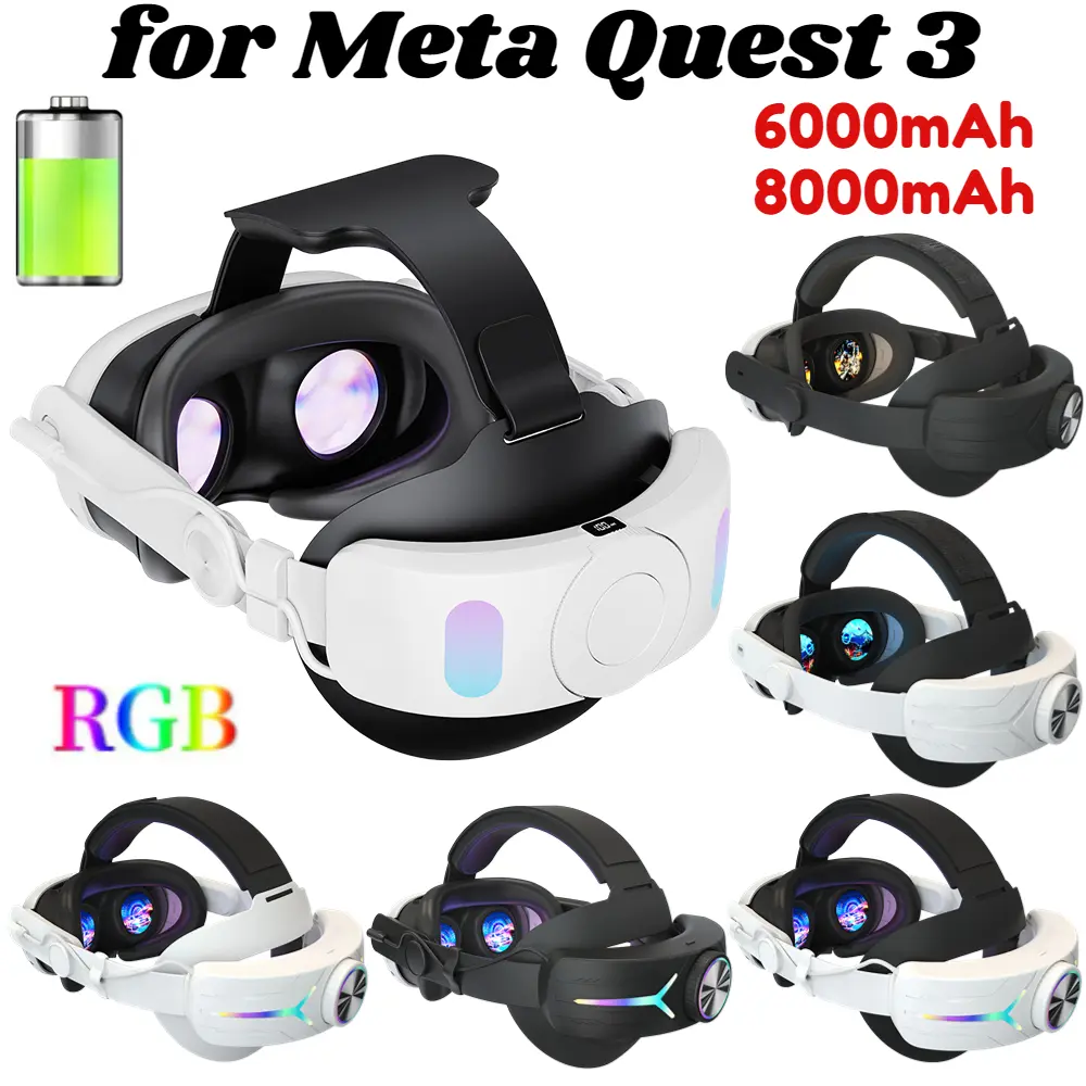 Adjustable Head Strap for Meta Quest 3 VR Headset RGB Light Elite Head Strap 6000mAh Batteries Rechargable Headset VR Accessorie